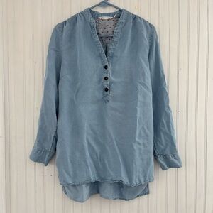 Soft Surroundings Women's Blue Chambray Style Long Sleeve Tunic Popover MEDIUM